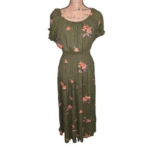Anthropologie X Kindred Floral‎ Embroidered Tiered Green Dress Plus Size 2X New